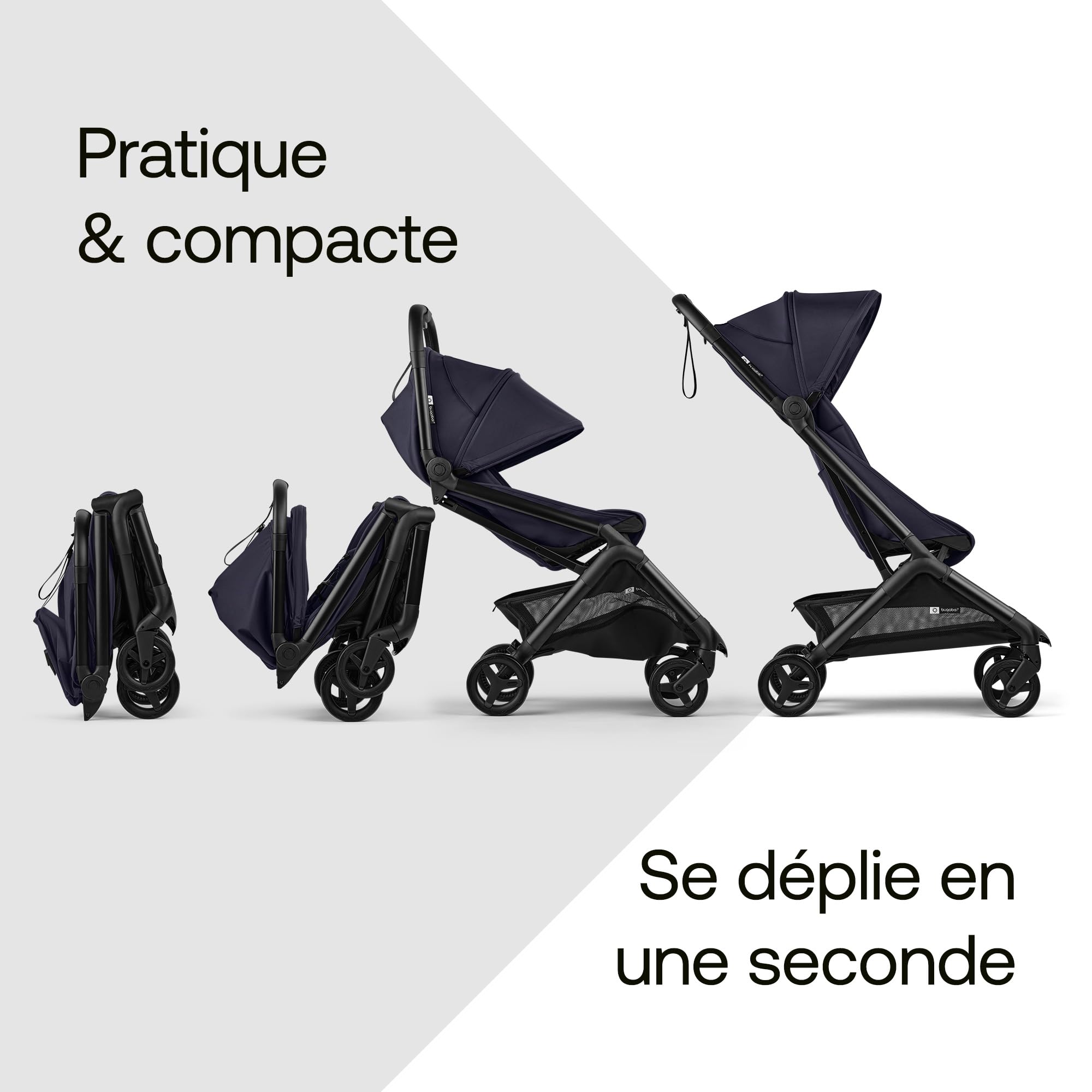 Bugaboo Butterfly 2 Poussette de voyage – Systèmes modulaires avec poignée et housse de pluie – Léger, pliable avec une main, assise inclinable, de 6 mois à 4 ans – Deep Indigo