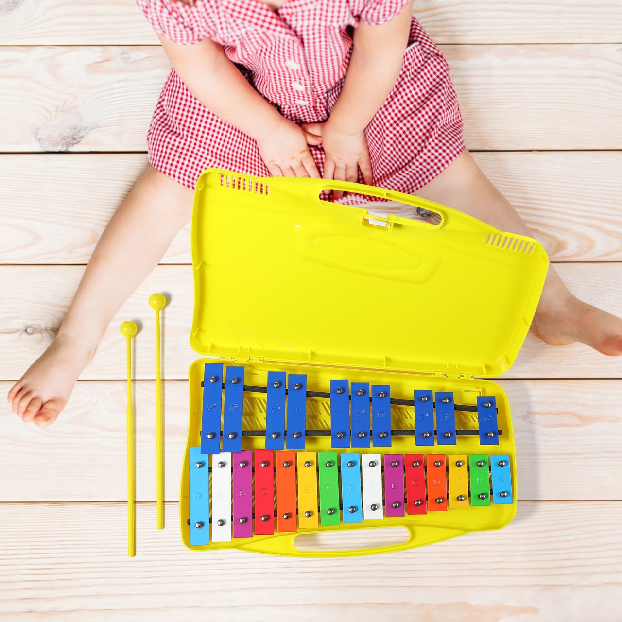 Yardwe Metalófono Infantil De 25 Notas Instrumento De Percusión Cromático con Placa Metálica Colorida Juguete Musical para Niños Desarrollo del Ritmo Y La Música