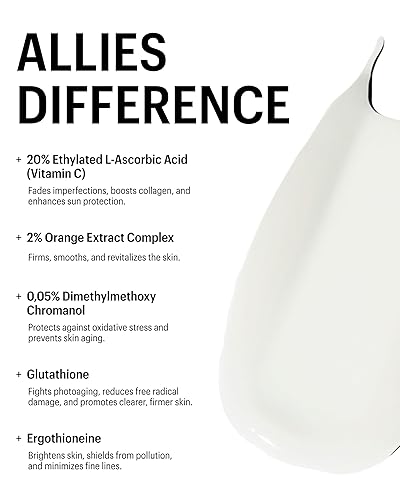Miniatura 6 de Allies of Skin 20% Vitamina C Brighten + Suero Firme 20% ácido L-ascórbico etilado + Complejo de extracto de naranja con glutatión. Sin agua y