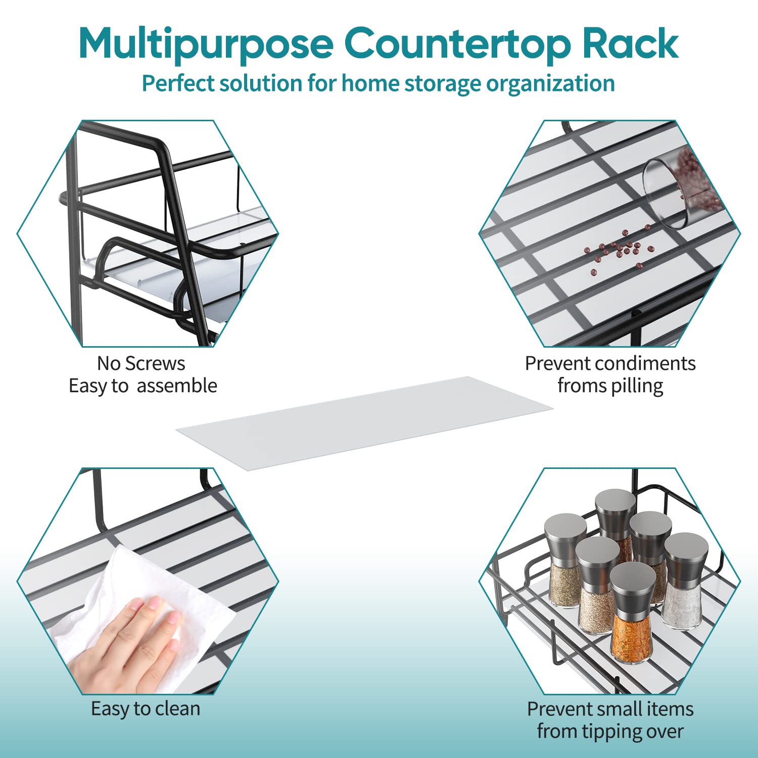 Flanney Étagère à épices Pliable En Métal à 2 Niveaux Pour Comptoir, Cuisine Et Salle De Bain (noir