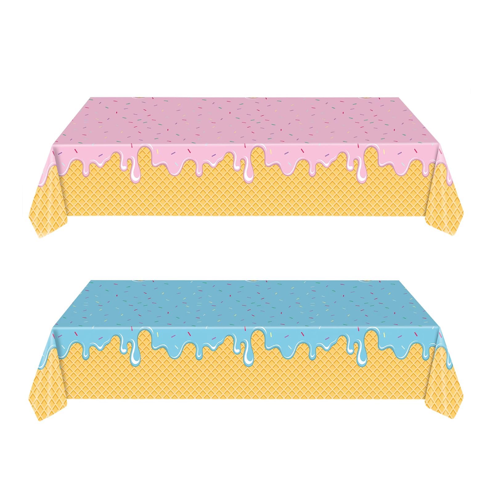 Paquete de 2 manteles de decoración de fiesta de helado, suministros de fiesta temática de helado, manteles rectangulares de 137 x 274 cm para cumpleaños de niñas, baby shower, fiestas