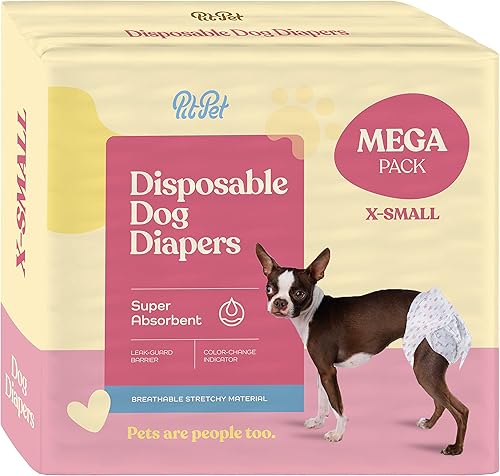 Pañales cómodos para perras, paquete de 50 pañales desechables súper absorbentes, tecnología de gel FlashDry e indicador de humedad, pañales a