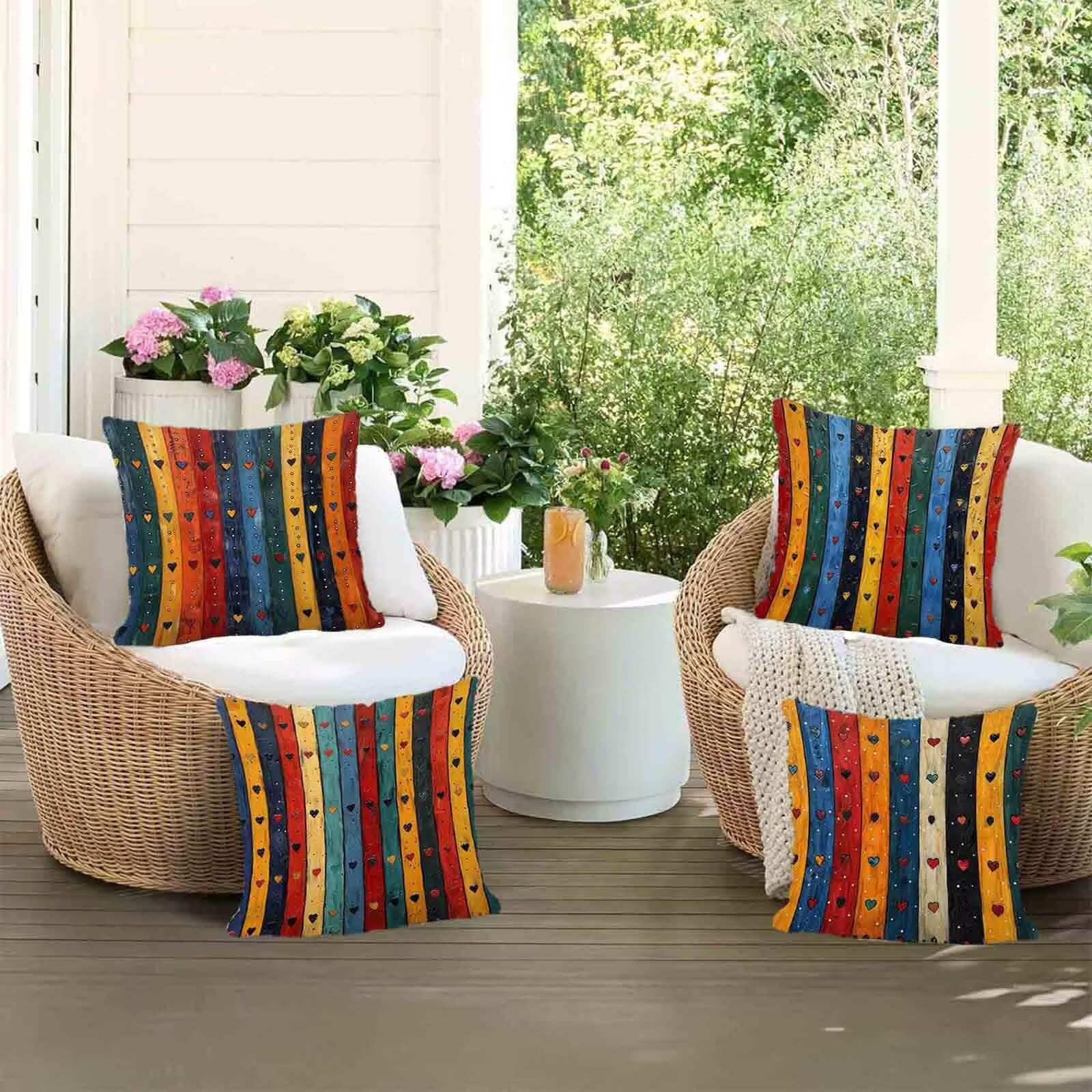 Bande Housse de Coussin 65x65 cm Lot de 4, Housse Coussin Couleur Taies d'Oreillers Double Face Impression Doux et Moelleux Taie Oreiller avec Fermeture Éclair Invisible pour Salon Chambre -lsy2504CO