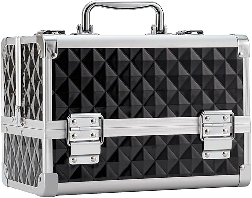 Miniatura 8 de Leeora&Leekoo Estuche de maquillaje para cosméticos, caja de maquillaje portátil, organizador de 2 bandejas, almacenamiento de maquillaje con espejo