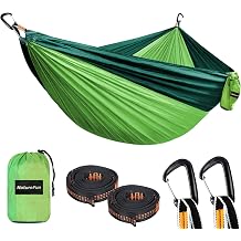 NATUREFUN Ultra-Light Travel Camping Hammock | 300kg Load Capacity,275 x 140 cm Breathable,Quick-drying Parachute Nylon | 2 x Premium Carabiners,2 x Nylon Slings Included | Outdoor Indoor Garden