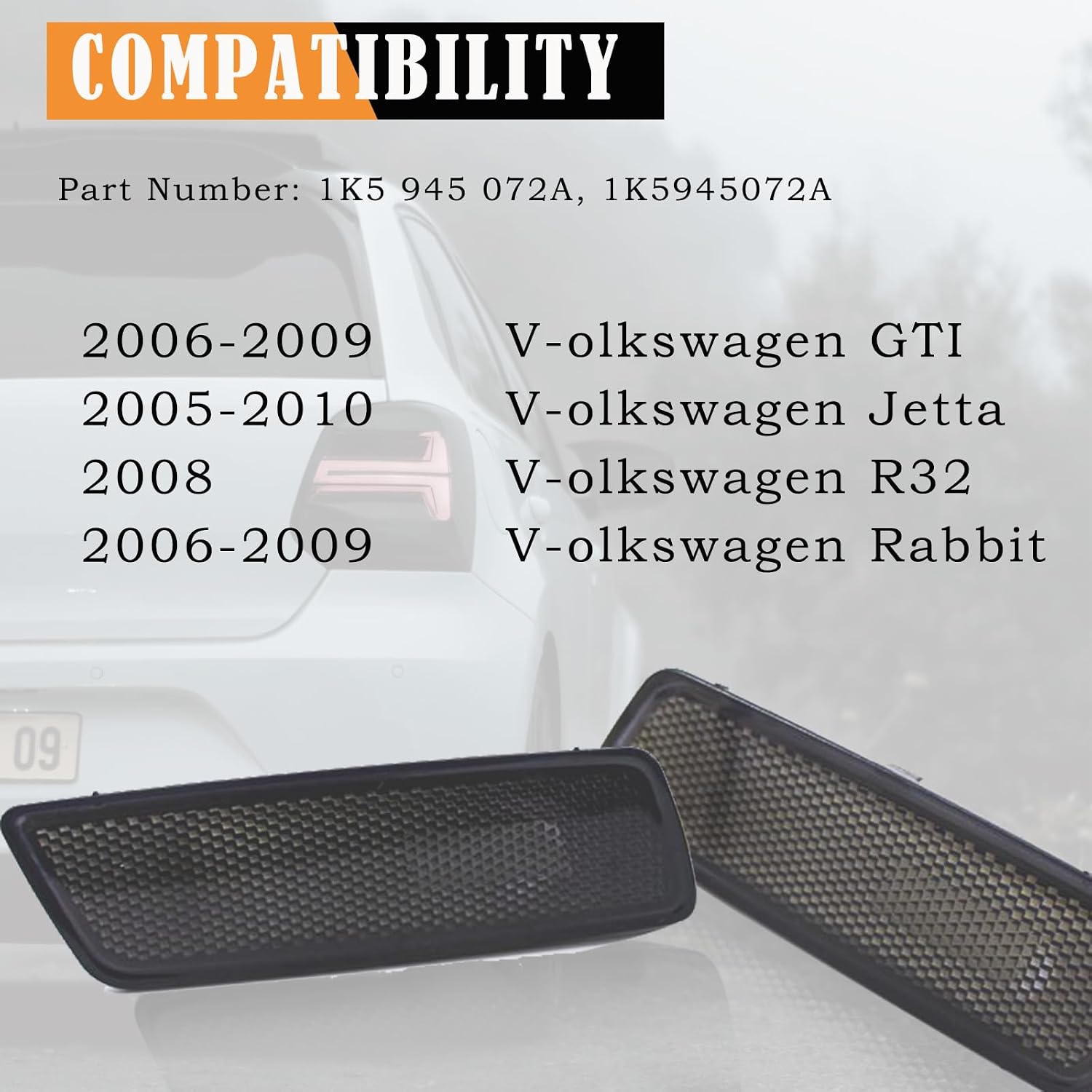 Front Bumper Side Marker Lights Turn Signal Lamps Lens For VW Golf 5 G-T-I Je-tta MK-5 2005-2009 1K5945071A 1K5945072A (Black)