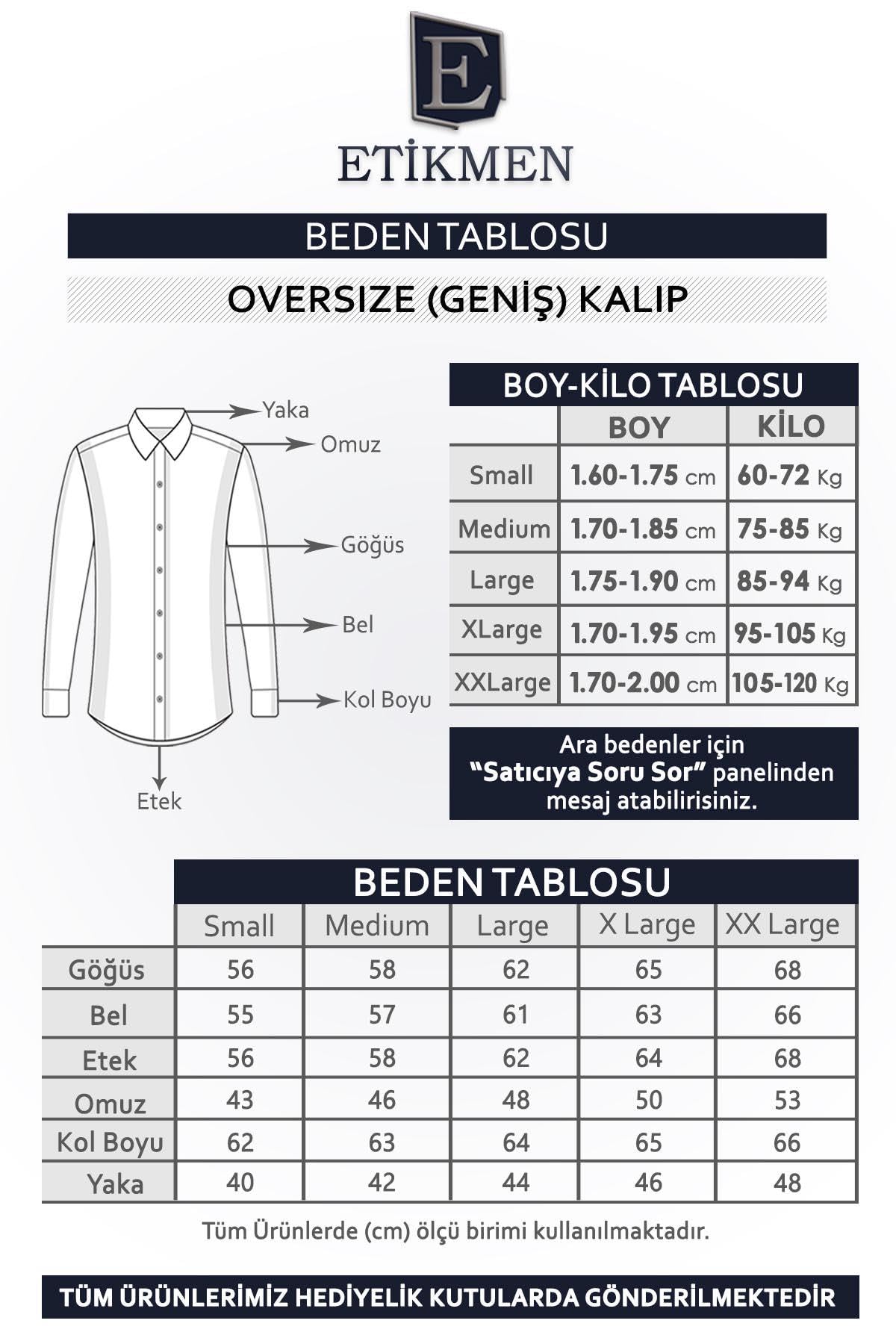 Etikmen Lacivert Düz Oversize Oduncu Hediye Kutulu Erkek Gömlek L