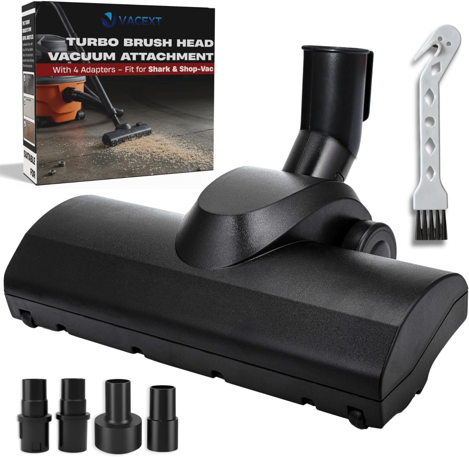 Turbo Brush Head Vacuum Attachment for Shark Navigator Rotator & Shop Vac using 1-1/4'',1-3/8" & 2-1/4'' Acessories - Removal Pet Hair for Hard Floors, Low Pile Carpet & Area Rugs