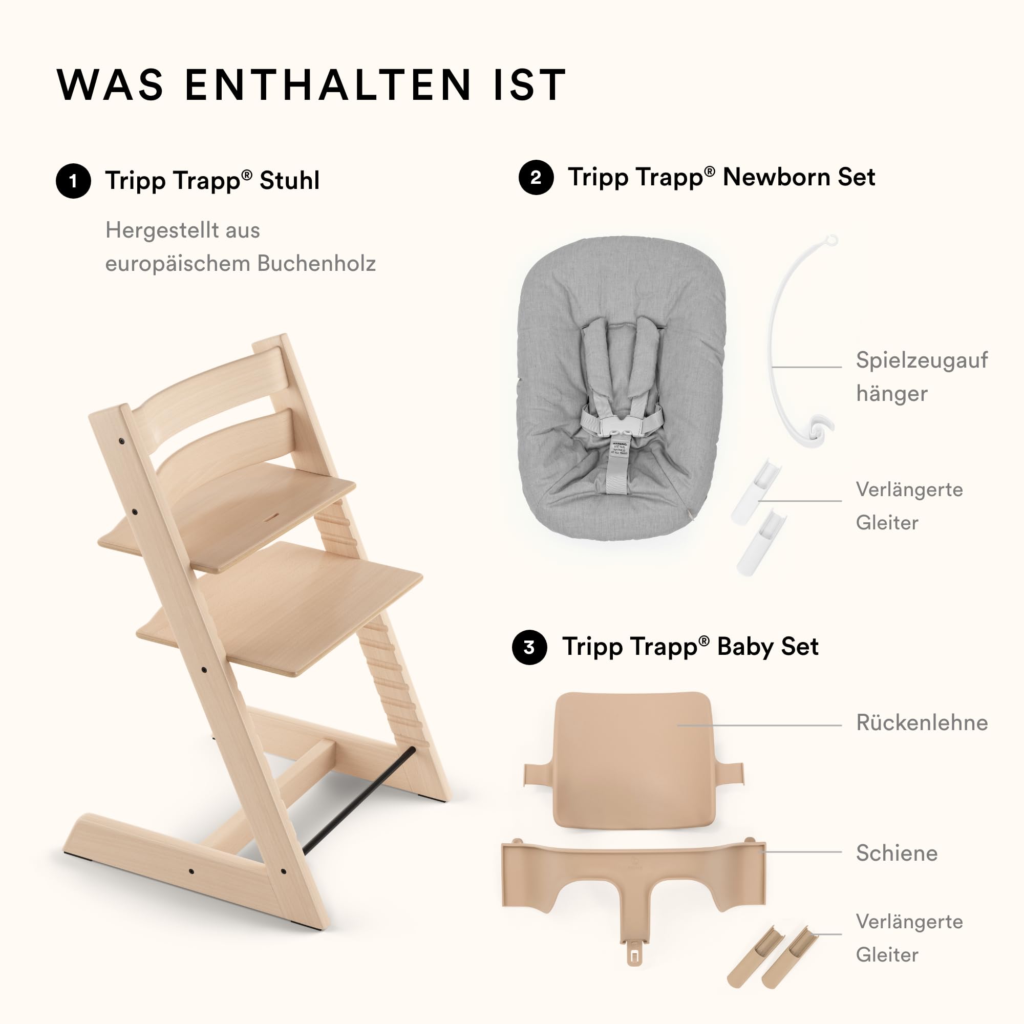 Stokke Tripp Trapp Hochstuhl, Storm Grey (inklusive Stuhl & Baby Set2) mit Newborn Set - Sicheres, verstellbares, ergonomisches Design