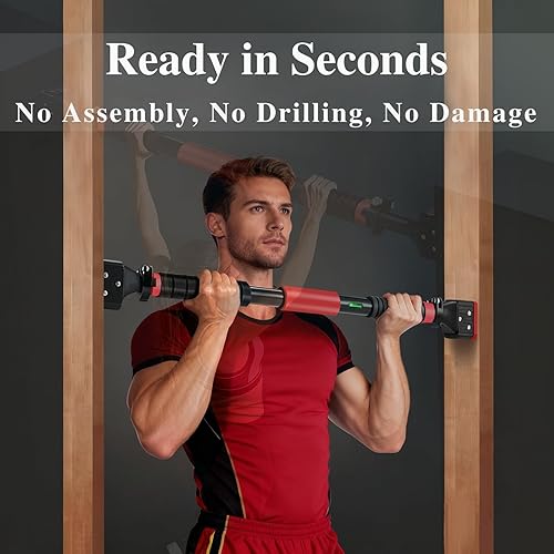 Miniatura 2 de Barra de dominadas para puerta, barra de barbilla ajustable con mecanismo de bloqueo inteligente, equipo de entrenamiento de fuerza sin tornillos