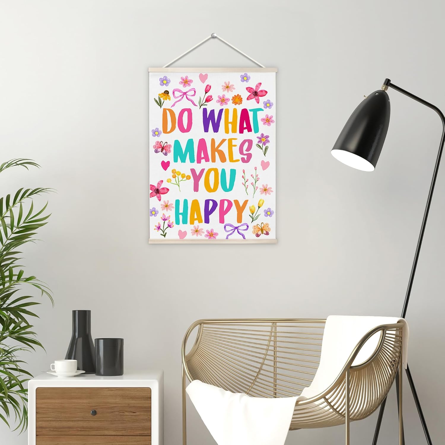 OTKBD Boho Colorful Floral Positive Affirmations Wall Art Poster, Do What Makes You Happy Motivational Mental Health Canvas Prints Wall Decor for Kids Room Dorm Classroom Home Office, 12x16 Inch