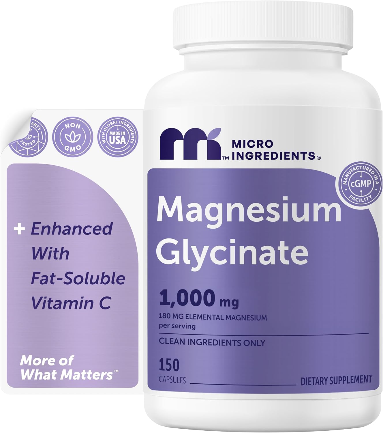 Micro Ingredients Magnesium Glycinate 1,000mg Per Serving | 150 Capsules