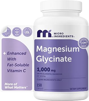Micro Ingredients Magnesium Glycinate 1,000mg Per Serving | 150 Capsules