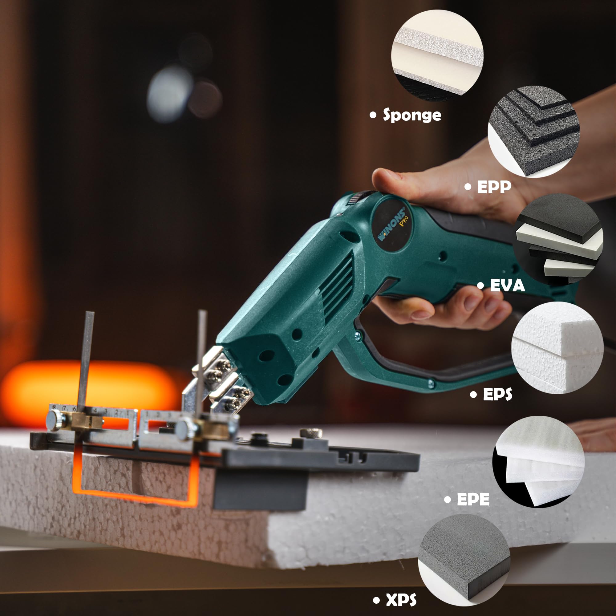 WINONS 330W Nóż Termiczny do Styropianu z Płozą i Linijką, WFC-0014 Precyzyjny Wyrzynarka Termiczna, Chłodzony Powietrzem, Regulacja Temperatury 710°C, Narzędzie do EPS XPS EPE (Zestaw 10 el.)
