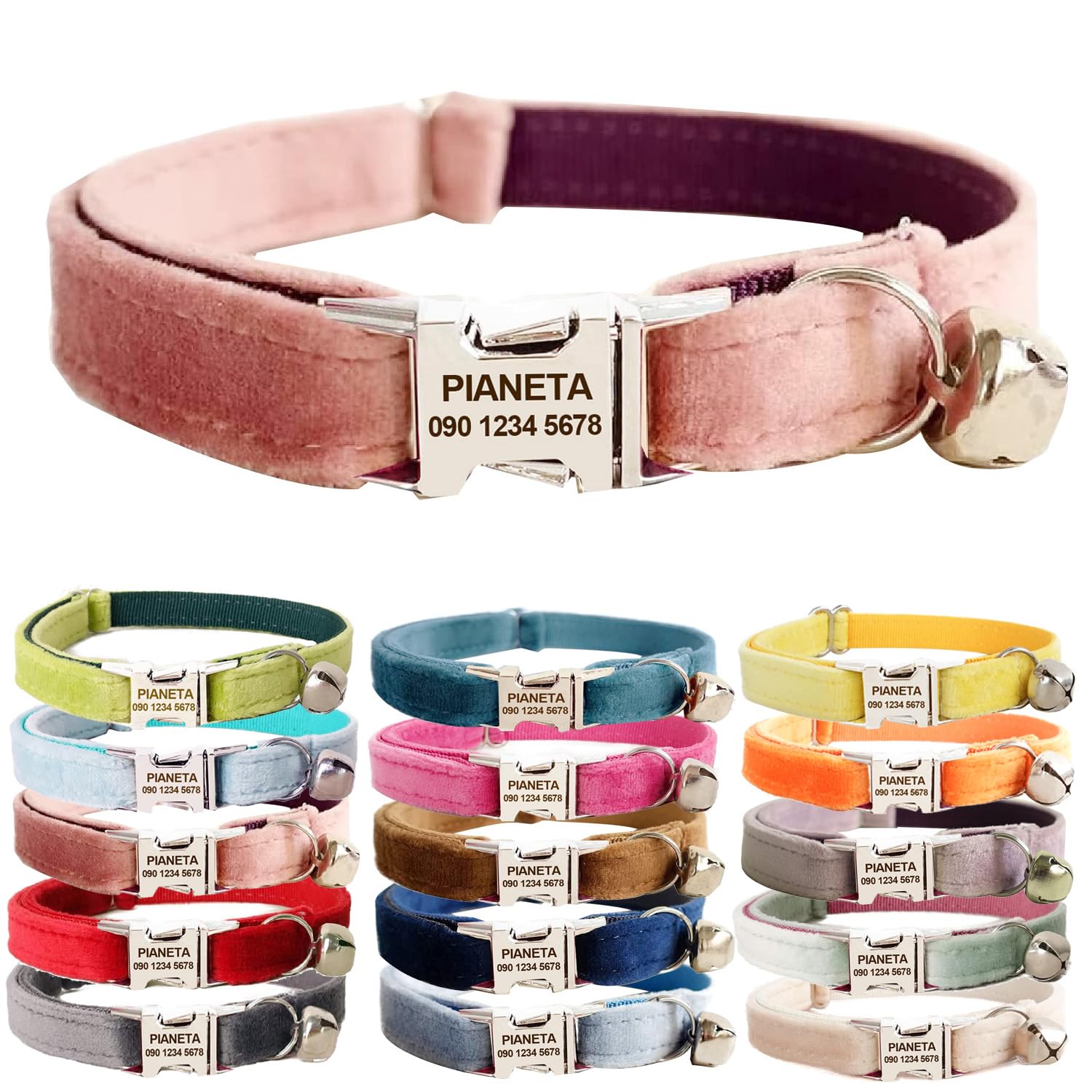 Personalized Cat Collar, Customized Pet ID Collars with Bell for Cat and Small Dogs Puppy Kitten - Custom Text with Pet Name and Phone Number (L (8"-13"),Pink)