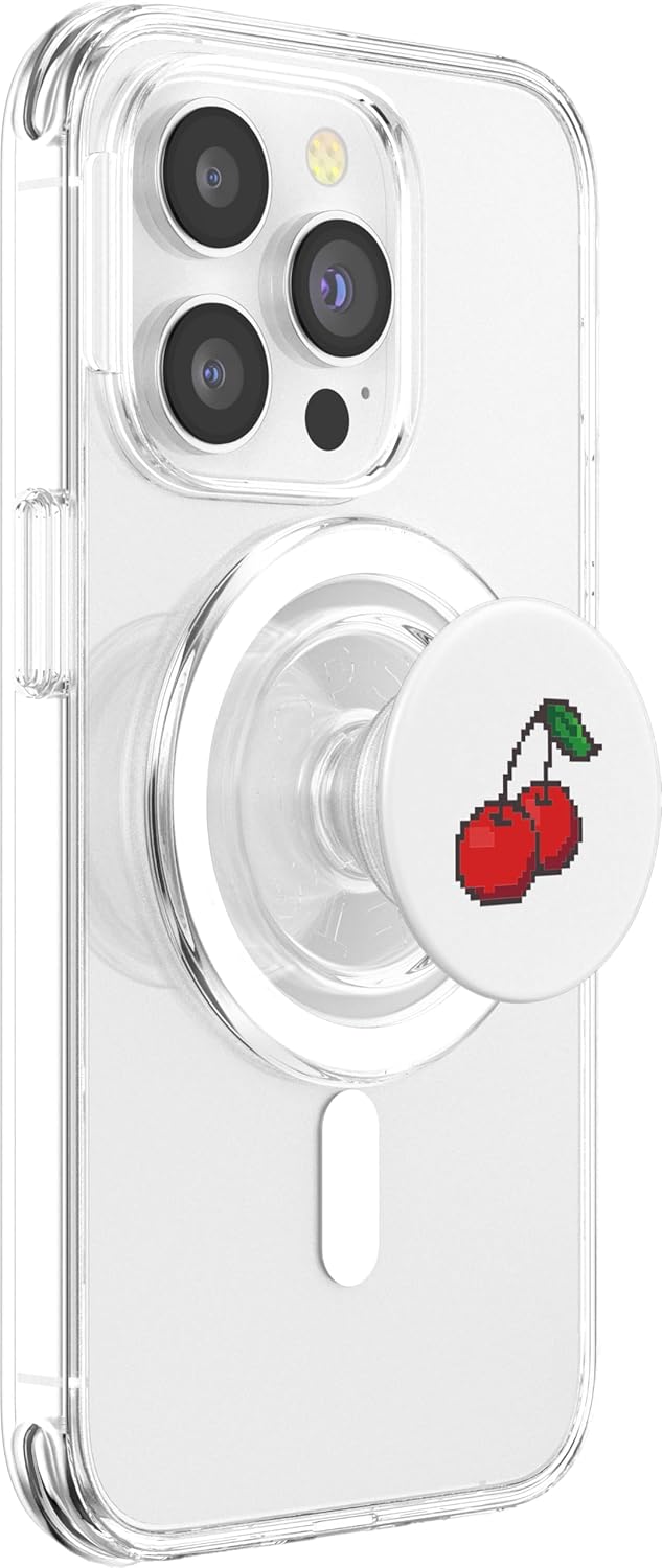 Pixel Cherries White PopSockets MagSafe PopGrip for iPhone