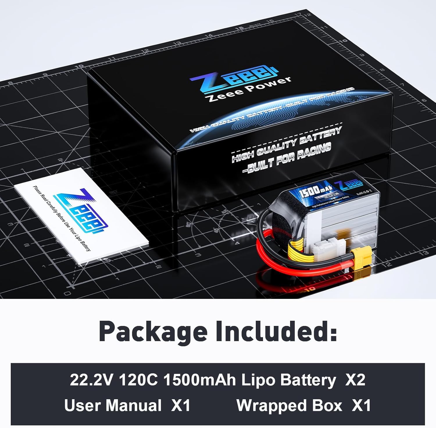 Zeee 6S Lipo 22,2V 120C 1500mAh Batería RC con Conector XT60 Compatible con Drones FPV, cuadricópteros, helicópteros, Aviones, Barcos y Coches de Carreras (2 pcs)