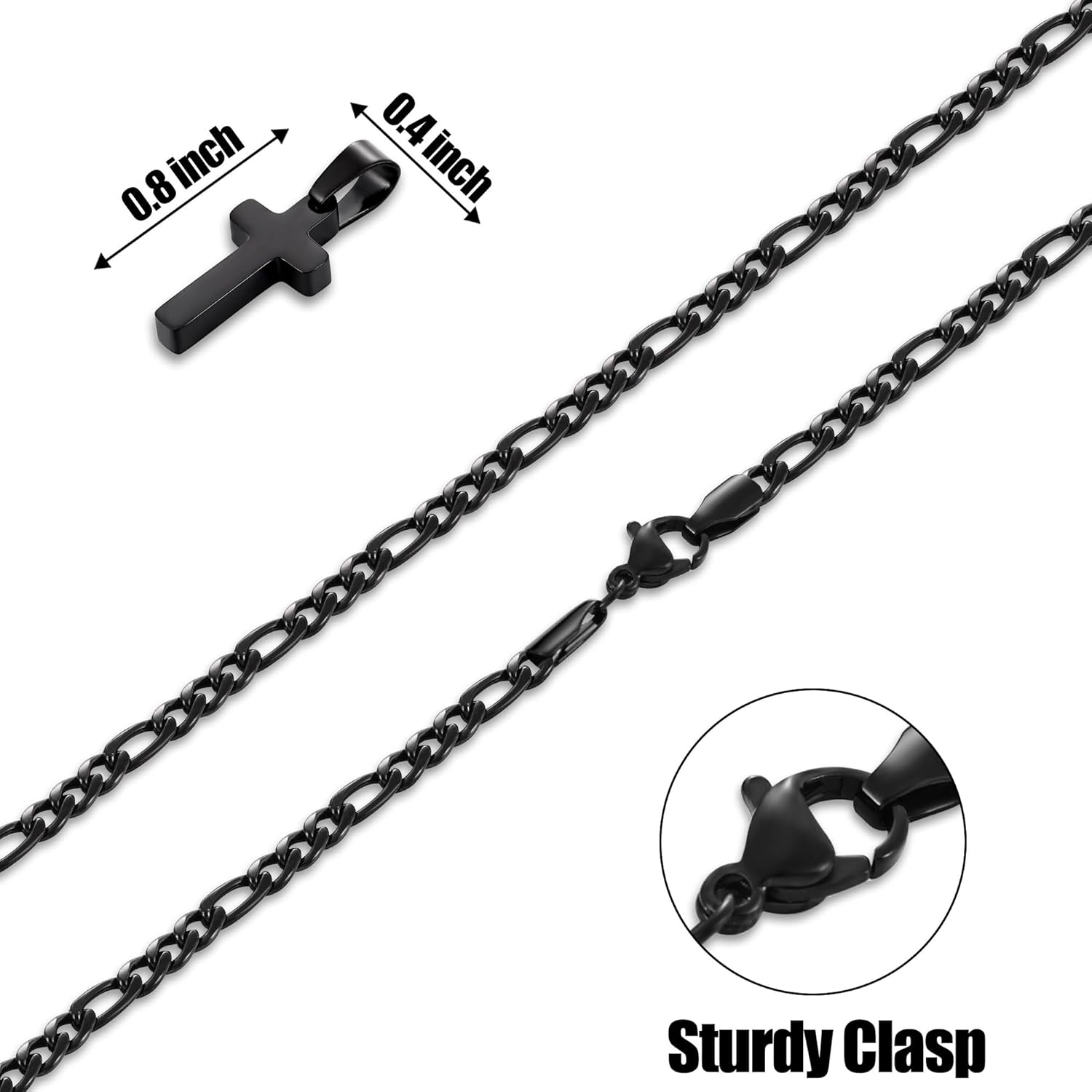 Fiusem Silver Tone Cross Necklace for Men, Stainless Steel Mens Cross Necklaces with 3.5mm Figaro Chain, Pendant Chain 16-24 Inches - Image 8