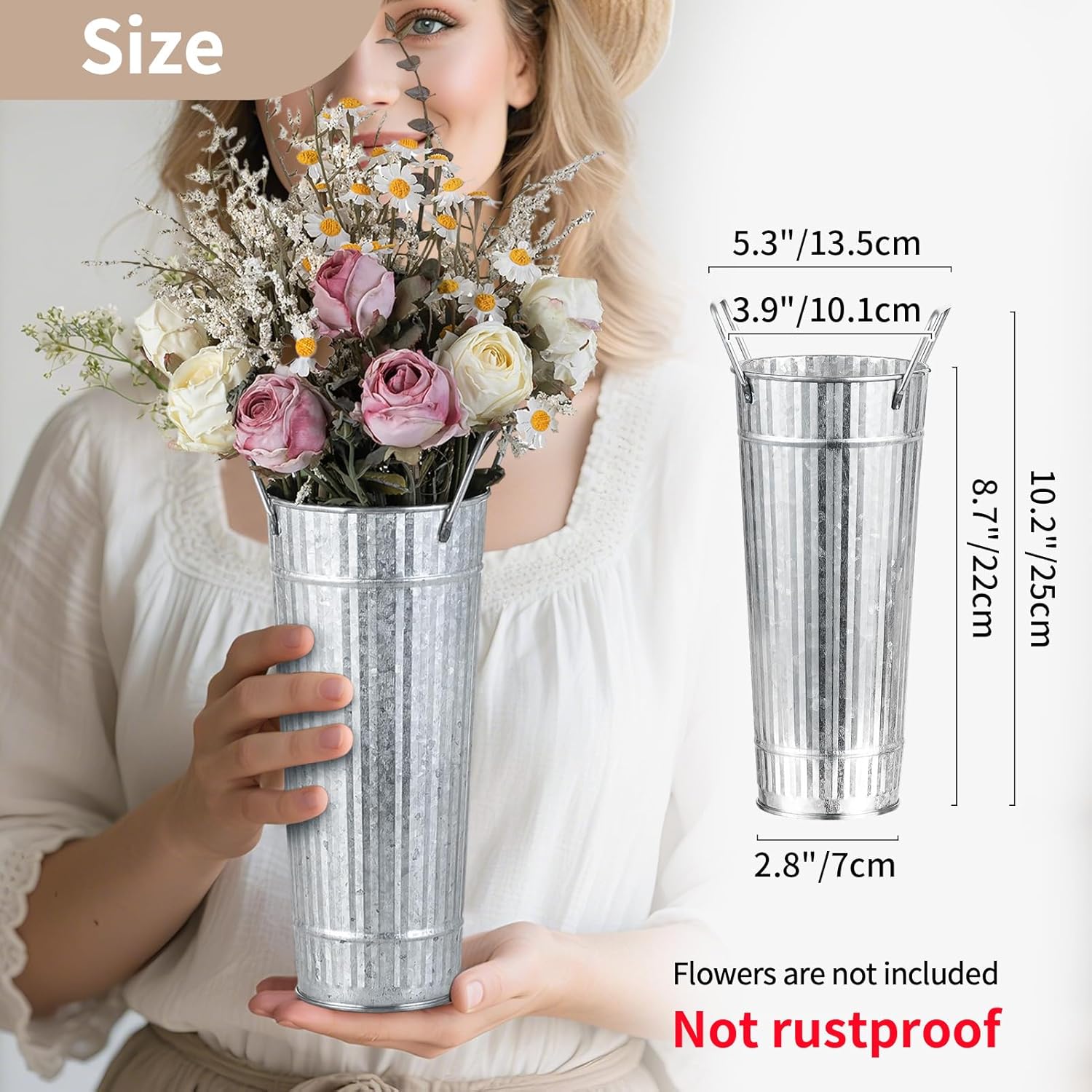 NUPTIO Galvanized Flower Bucket for Wedding: 98.7" Tall Tin Planter for Flower Bar - Rustic Metal Vases for Table Centerpiece Home Garden Decor Set of 12