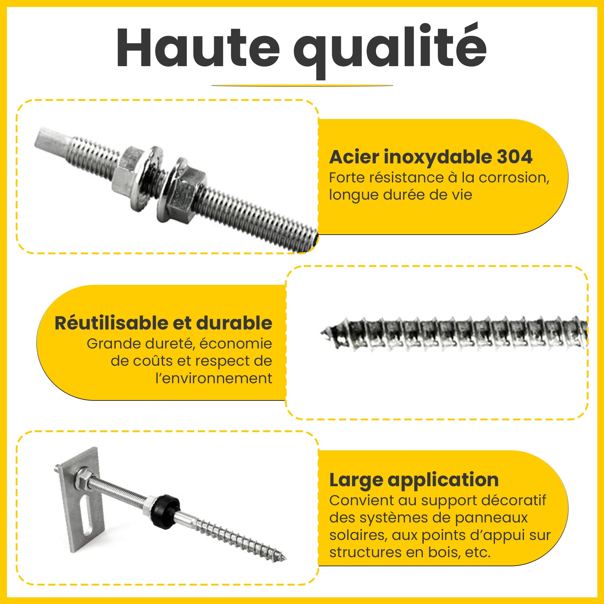 Offgridtec Lot de 10 vis à double filetage M10 x 200 en acier inoxydable avec plaque d'adaptation et joint en caoutchouc EPDM