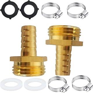 AOPANDA Garden Hose Adapter3/4" Barb x 3/4 Male GHT Thread Solid Brass Water Hose End Repair Connector, Includes Stainless Steel Clamps and gaskets.