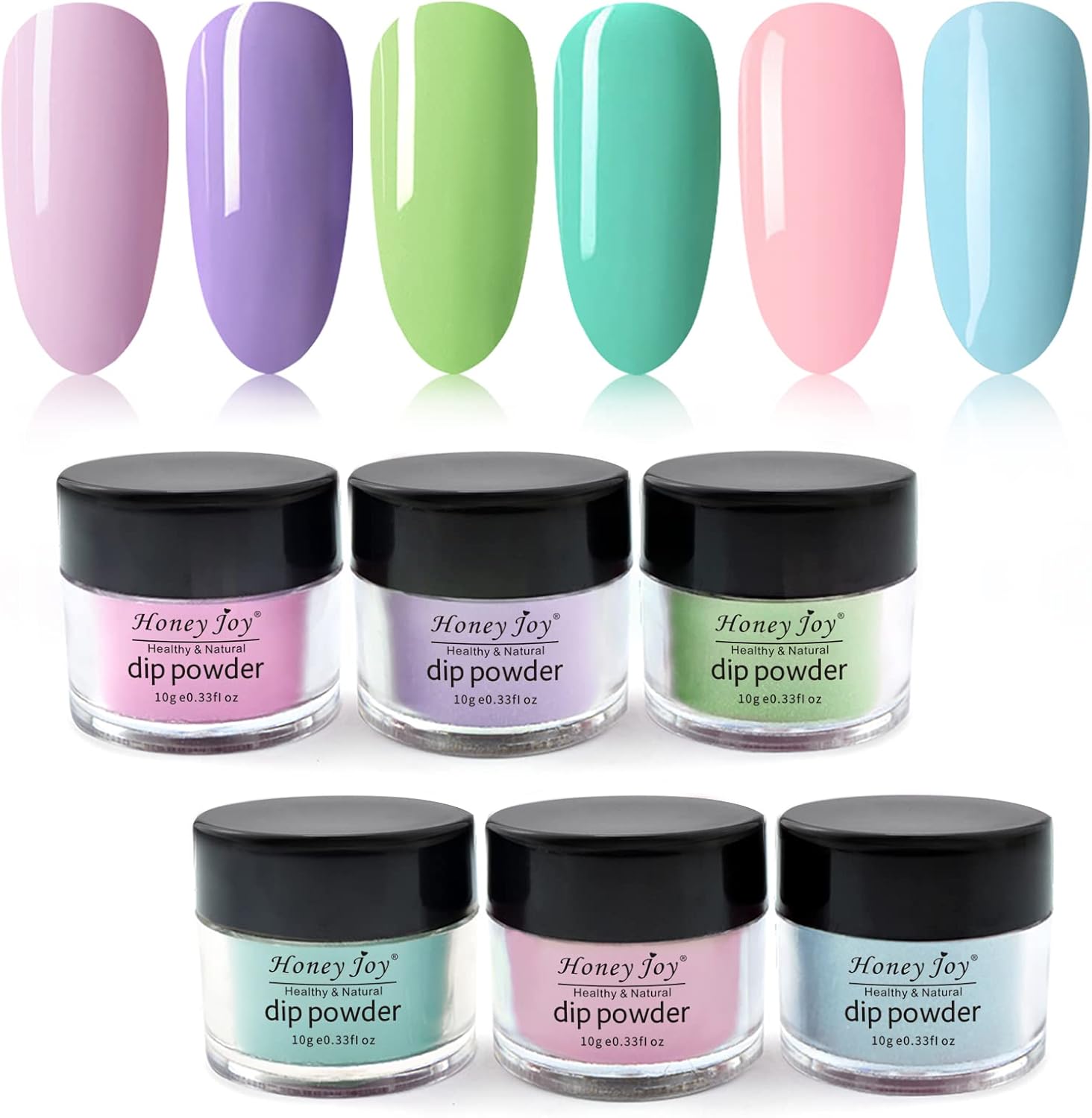 Honey Joy 6 BOX/SET Light Blue Pink Purple Green Dip for Nails Powder