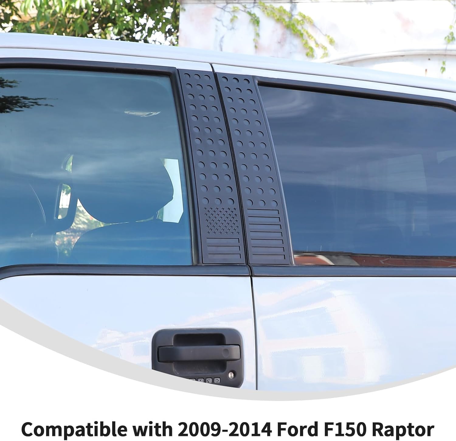 Linskip Aluminum Door Pillar Post Set Compatible with 2009-2014 Ford F150 & F150 Raptor SVT, Door Window B-Pillar Covers for F150 Exterior Accessories(Flag)