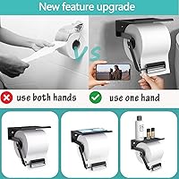 Vista 4 de Toilet Paper Holder Wall Mount for One Hand Tear,Upgraded Toilet Paper Roll Holder with Shelf,Matte Black Toilet Paper Dispenser,Adhesive Toilet