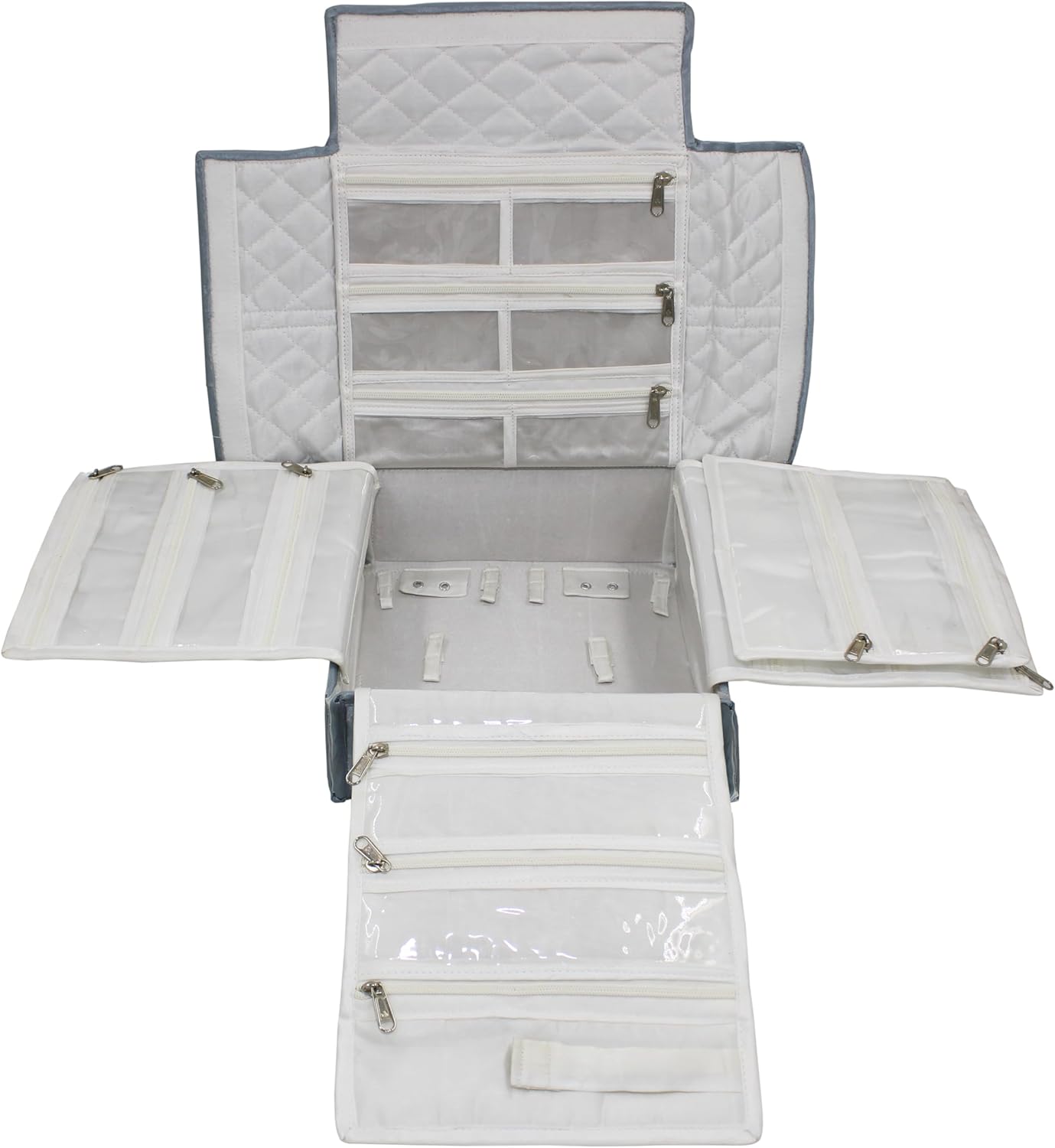 atorakushon Jewelry Foldable Travel Organizer Case Transparent Storage Zipper Locker Box Pouch for Necklaces Earrings Rings Bracelets Grey