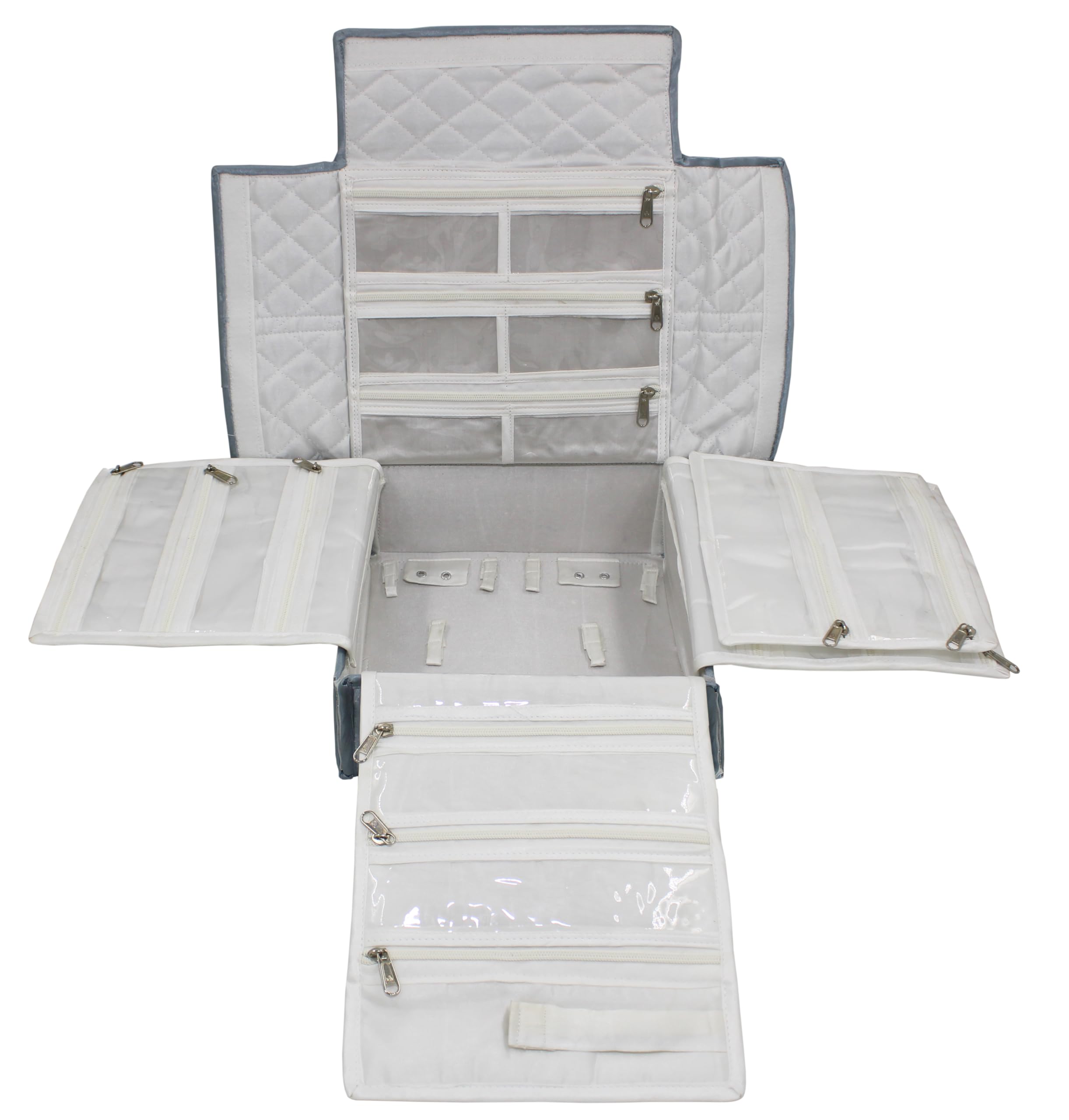 atorakushon Organizador de viaje plegable transparente con cremallera para collares, aretes, anillos, pulseras, color gris
