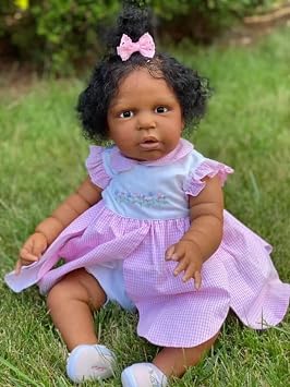 24 Inch Reborn Baby Dolls Black Realistic Toddler Girl Dark Skin Silicone Babies African American Reborn Doll Look Real Life Baby Chubby Weighted Body Doll Toys Gifts