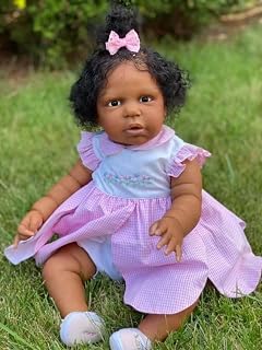 24 Inch Reborn Baby Dolls Black Realistic Toddler Girl Dark Skin Silicone Babies African American Reborn Doll Look Real Life Baby Chubby Weighted Body Doll Toys Gifts