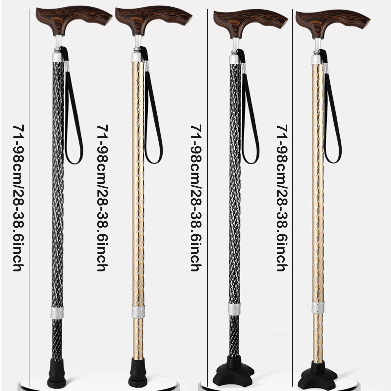 Bastón para Caminar, Bastón de Aluminio Ajustable de 71-98 cm para Hombres y Mujeres, Ayuda para Equilibrar La Movilidad, Bastón para Escalar para Viajes de Senderismo (Color : Gold)