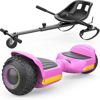 Gyroor Scooter with Adjustable Seat Attachment, 6.5" All-Terrain Self Balancing Scooter, LED Lights & Bluetooth for Kids and Adults, Pink