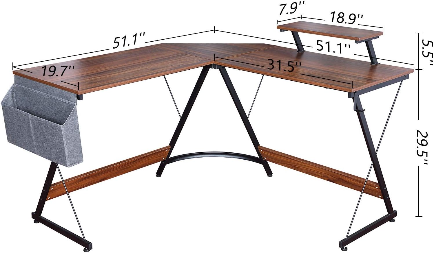 Big Sale L Shaped Computer Desk, 50.2'' Corner Desk, Large Home Office Student Writing Desk with Monitor Stand, Iron Hook, Easy Assembly, Walnut