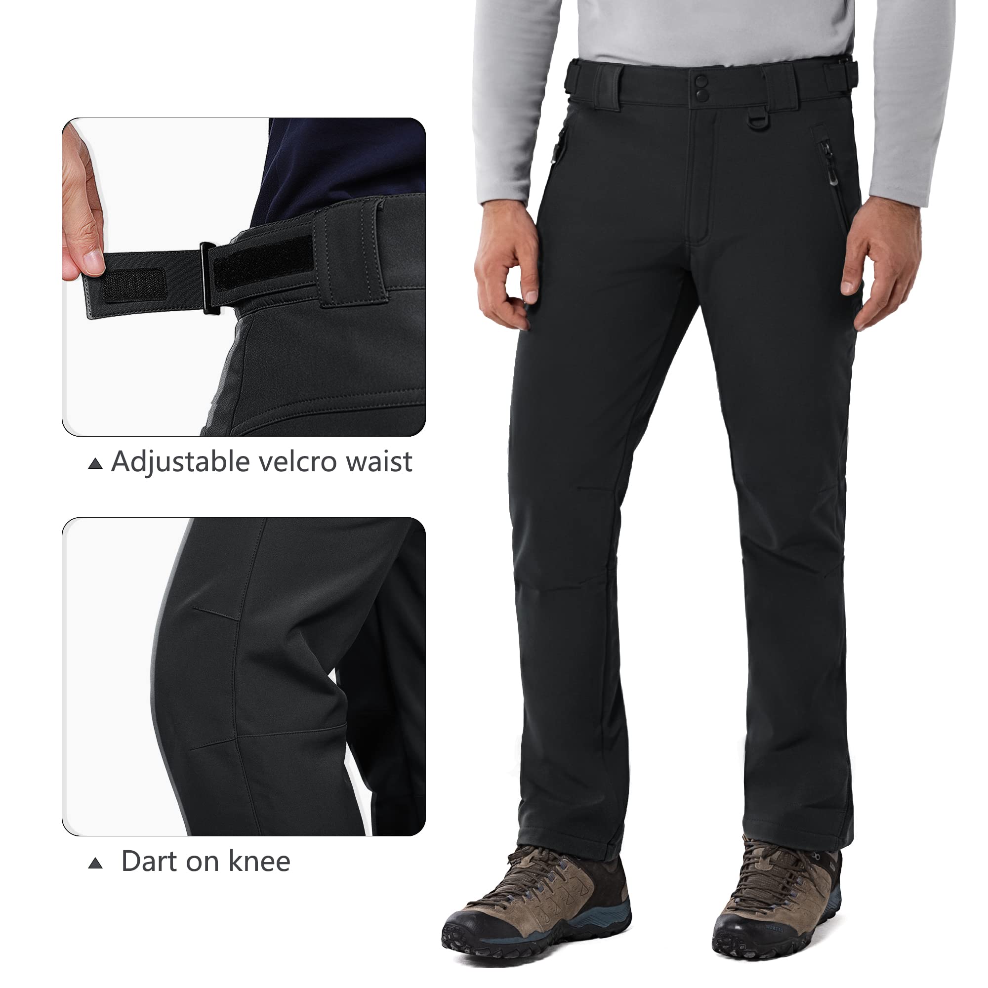 33,000ft Pantaloni da uomo in softshell, impermeabili, antivento, in caldo pile, imbottiti, da lavoro, da trekking