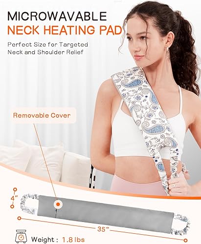 Miniatura 5 de Almohadilla térmica para cuello y espalda, paquete de calor húmedo con peso extra largo para microondas, envoltura reutilizable para cuello