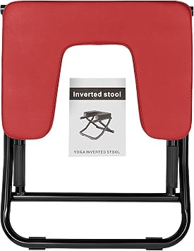 Yoga Headstand Bench Inversion Chair, Foldable Stand Inversion Stool Practice Head Stand Equipment Shoulderstand and Strength Training, Red