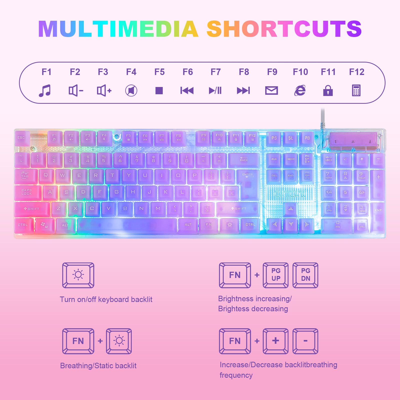 CHONCHOW Set tastiera e mouse da gioco con cavo RGB trasparente, a grandezza naturale, con retroilluminazione a LED arcobaleno, retroilluminata, per computer, Windows, PC, PS4, Xbox, laptop