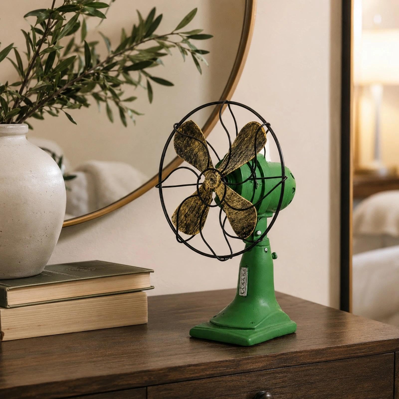 LOGOFUN Vintage Elektrische Fan Figur Retro Harz Desktop Ornament