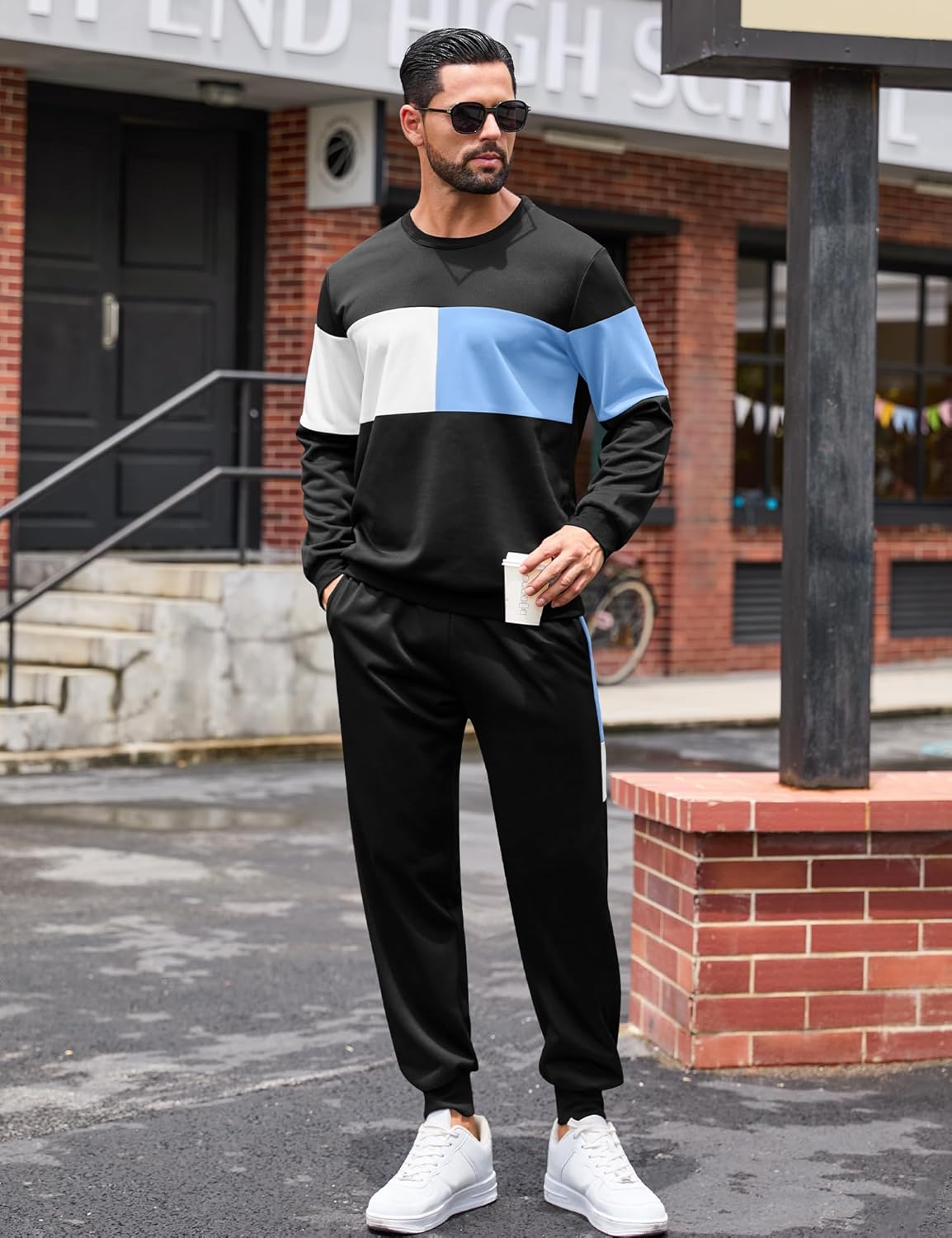 Babioboa Men's Color Block 2 Piece Outfits Long Sleeve Pullover Sweatshirt Tracksuit Jogger Sweatpants Athletic Sweatsuit Set - Image 5