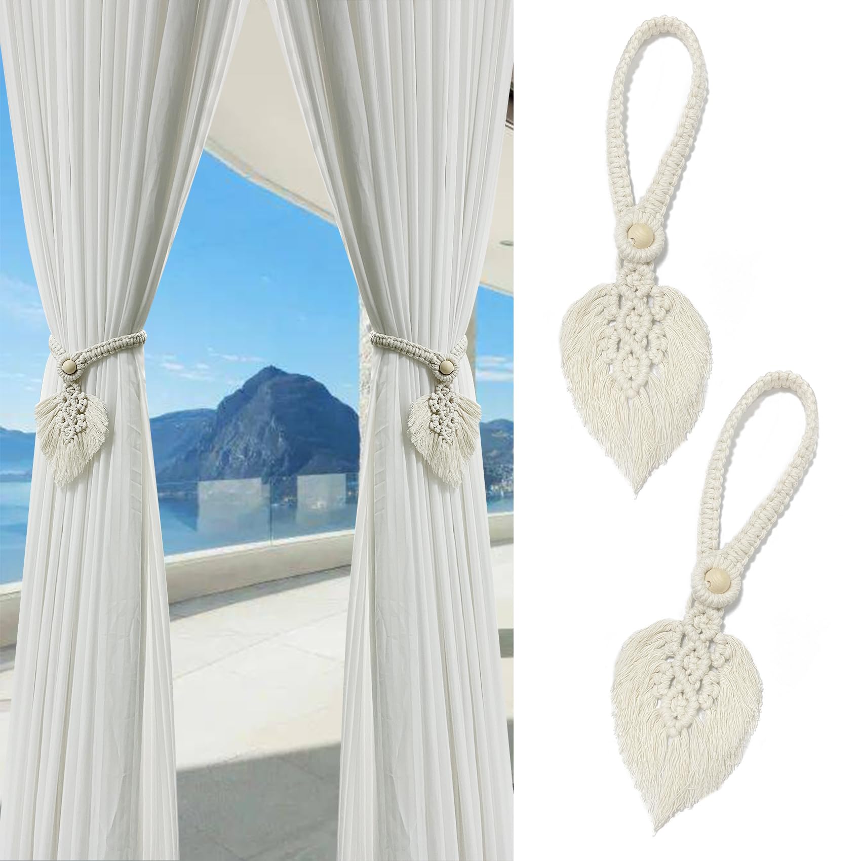 Set Di Due Lacci Per Tende Bohémien Fatti A Mano Con Aste In Legno Cordoncino Di Cotone Beige Lacci Per Tende Cordoncino Di Cotone Beige 90505320
