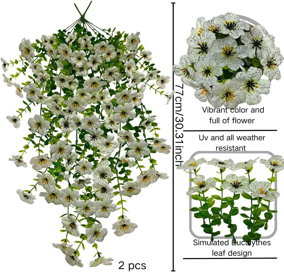 UV Resistant Artificial Hanging Flowers for Outdoors, Faux Morning Glory Fake Hanging Plants for Porch, Garden, Patio & Home Decoration, Realistic Silk Flowers, No Fade, No Watering, 8 PCS, White