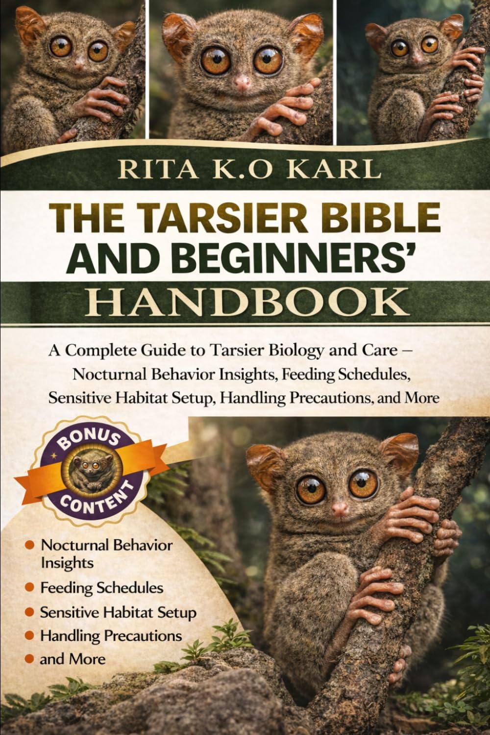 THE TARSIER BIBLE AND BEGINNERS’ HANDBOOK: A Complete Guide to Tarsier Biology and Care – Nocturnal Behavior Insights, Feeding Schedules, Sensitive Habitat Setup, Handling Precautions, and More.