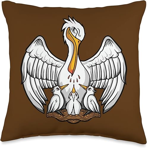 Happy Catholics Pelican in Her Piety Catholic Symbols - Almohada tradicional de masa latina, 16 x 16 pulgadas, multicolor