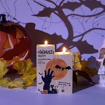 2017 Halloween Time ニャビー Amazon.com: Toptime Halloween Candle Holder, Wooden Tealight