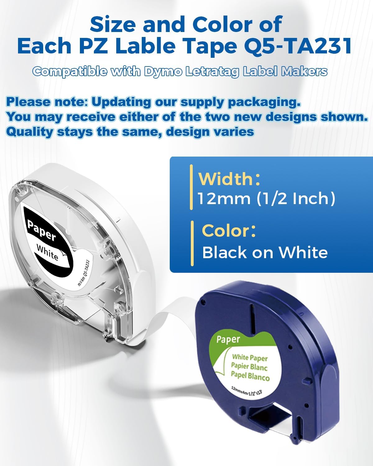 P12 Label Tape Refills Replacement for DYMO Letratag Refills for 91330 10697 White Paper 12mm 1/2" X 13 Compatible with DYMO Letra tag Labeler LT-100H 200B LT-100T QX50, Black on White, EazeID 6-Pack - Image 9