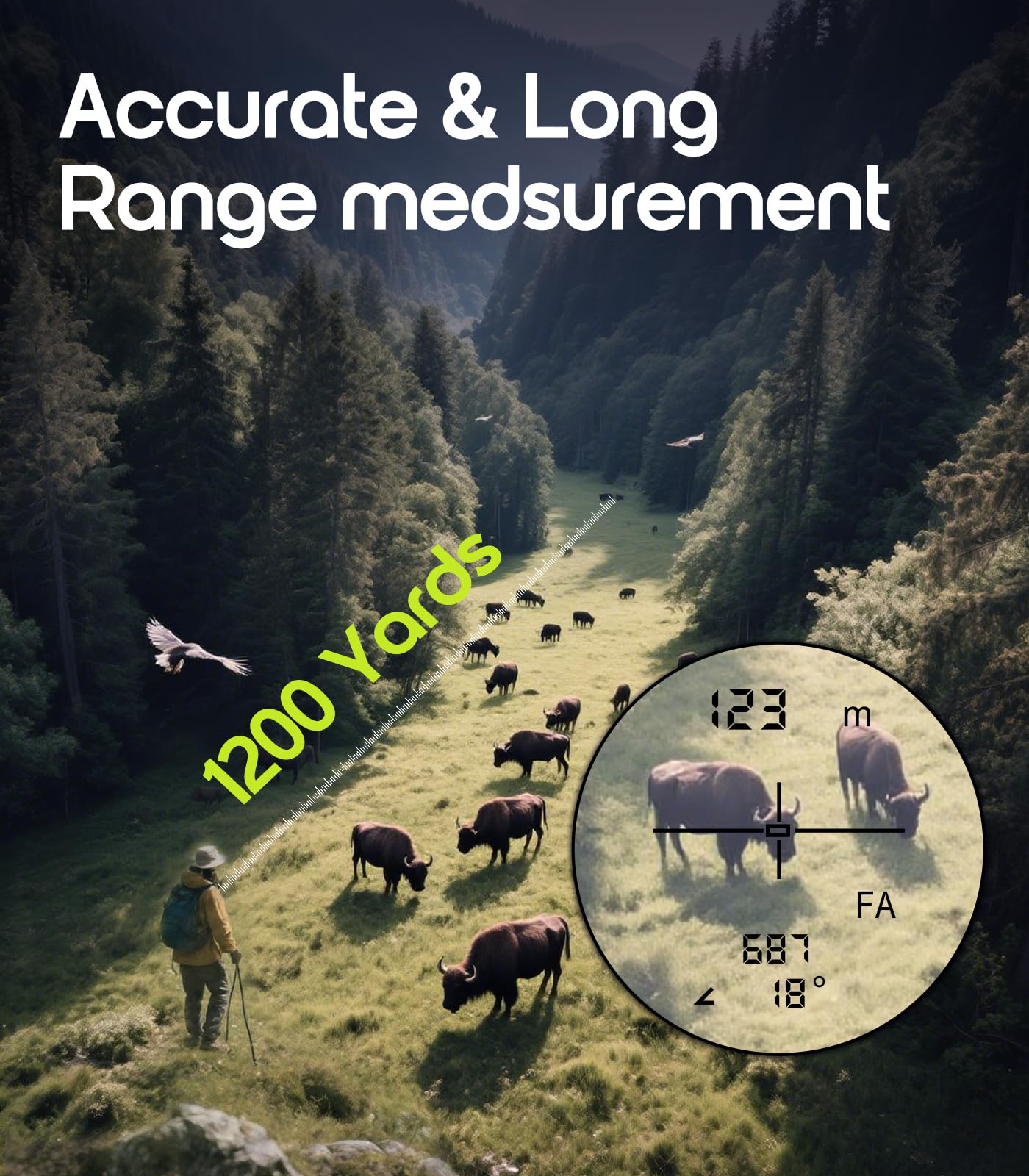 Entfernungsmesser Jagd | 1200 YEntfernungsmessung, 6-fache Vergrößerung | Geschwindigkeit、Genauigkeit、Winkel、Gerade、 Höhe、 Horizontale Multifunktions-Entfernungsmesser für Jäger