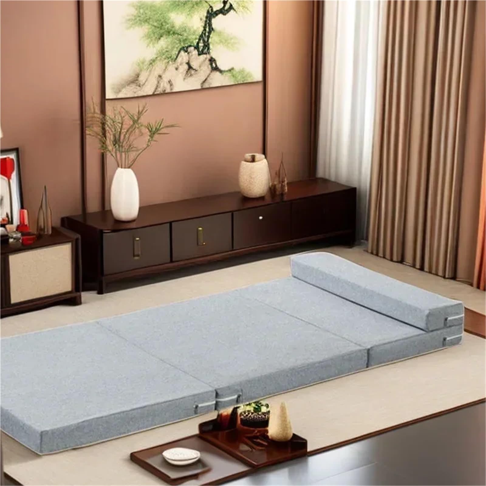 Colchón individual plegable portátil de espuma viscoelástica suave para dormir en el suelo, ideal para descansos de oficina, beige, 60 x 200 x 5 cm