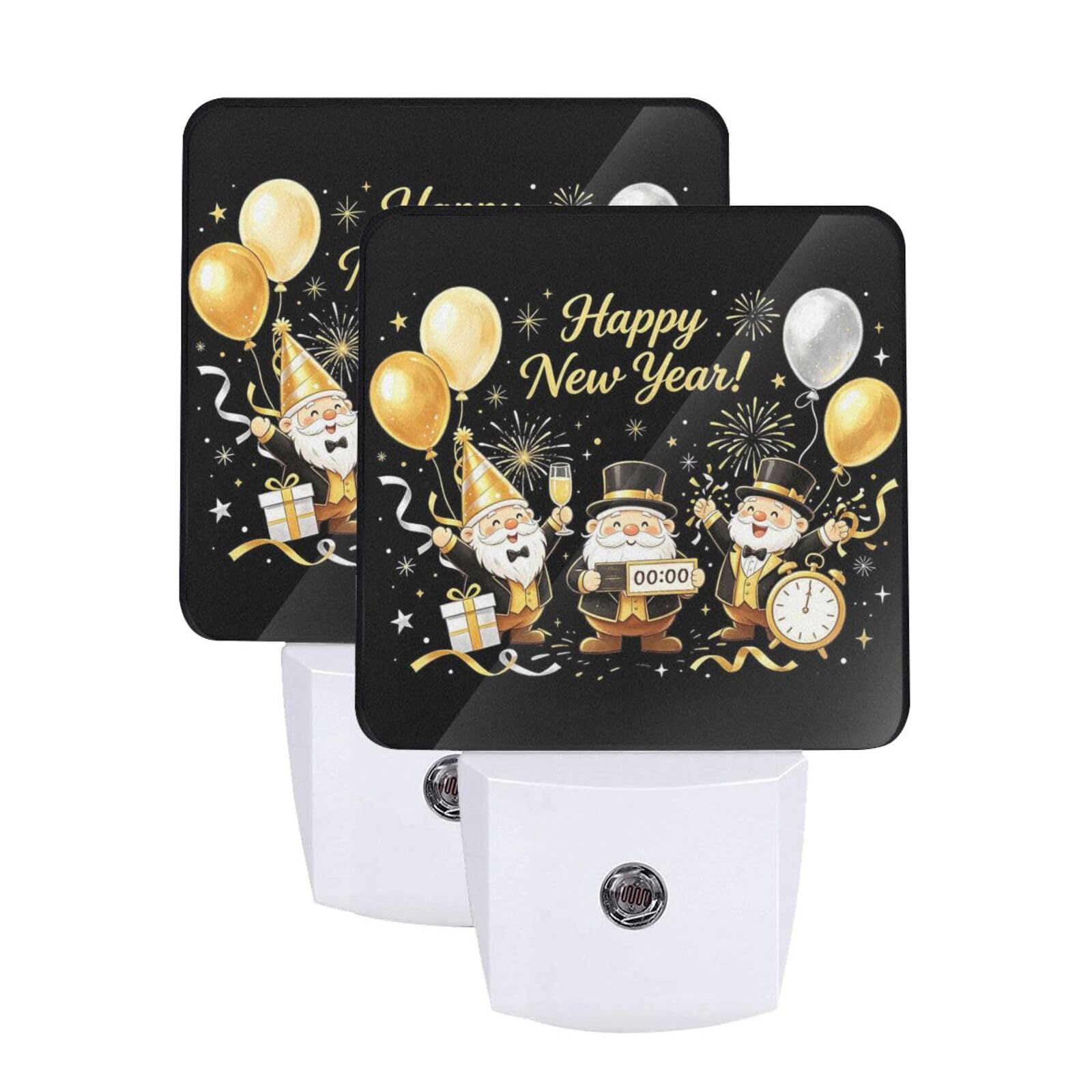 Happy New Year Gnome Night Light Dusk-to-Dawn Set of 2